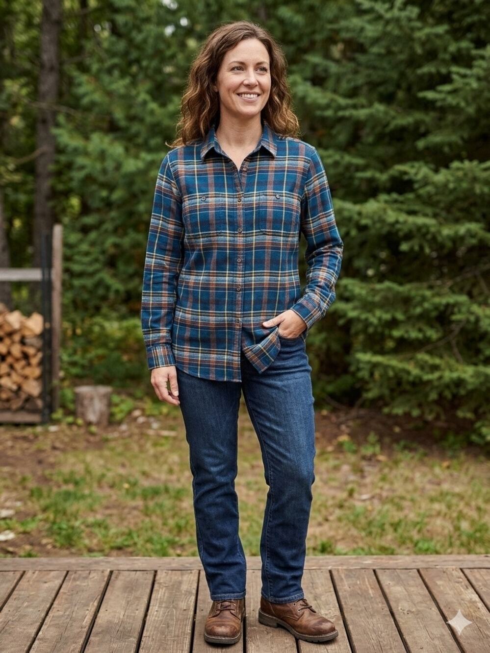 Duluth Trading Co. Womens Swingin Plaid Flannel Shirt Blue/Yellow 100% cotton XL